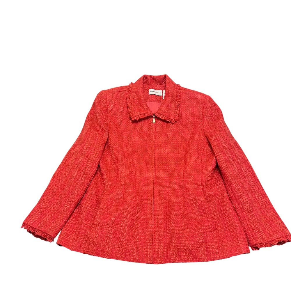Alfred Dunner‎ Women Red Textured Zipper Front Jacket Size 16